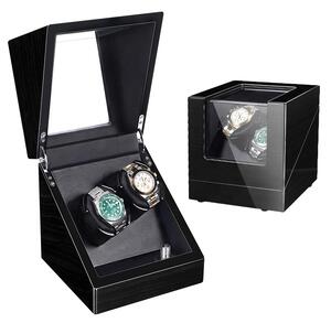 Óraforgató, óratartó doboz 2 karórához fekete színben fekete belsővel (watch box-piano-black-2)