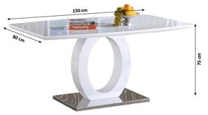 KONDELA Étkezőasztal, fehér magas fény/acél, 150x80 cm, ZARNI
