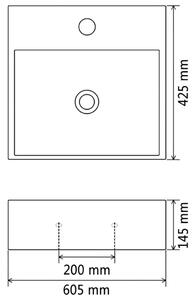 VidaXL Fehér kerámia mosdó csaptelep furattal 60,5x42,5x14,5 cm