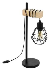 EGLO 43136 TOWNSHEND 5 Vintage asztali lámpa, E27-es foglalattal, MAX 1X60W teljesítménnyel, fekete, barna / acél, fa lámpatest lámpatest, IP20-as védelemmel, zsinórkapcsolóval