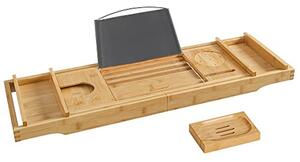 Fürdőkádra helyzhető bambusz tálca ital- és könyvtartóval 25x25x25cm