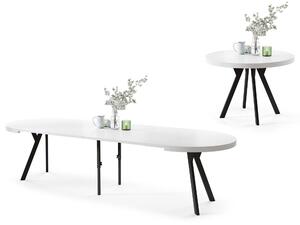 Mazzoni EXPANSO Fehér Matt/fekete lábak - LOFT/IPARI STÍLUSÚ 310 cm-re BŐVÍTHETŐ NAGY KEREK ASZTAL Ø110 Y LÁBAKKAL