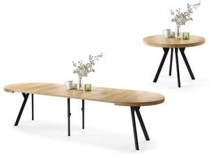 Mazzoni EXPANSO Arany Tölgy/fekete lábak - LOFT/IPARI STÍLUSÚ 310 cm-re BŐVÍTHETŐ NAGY KEREK ASZTAL Ø110 Y LÁBAKKAL