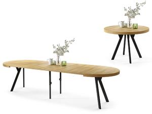 Mazzoni EXPANSO Amerikai Tölgy/fekete lábak - LOFT/IPARI STÍLUSÚ 310 cm-re BŐVÍTHETŐ NAGY KEREK ASZTAL Ø110 Y LÁBAKKAL