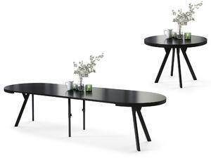 Mazzoni EXPANSO Fekete Matt/fekete lábak - LOFT/IPARI STÍLUSÚ 310 cm-re BŐVÍTHETŐ NAGY KEREK ASZTAL Ø110 Y LÁBAKKAL