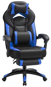 Irodai szék, gamer szék műbőr, lábtámasszal, fekete-kék