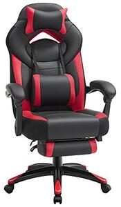 Irodai szék, gamer szék műbőr, lábtámasszal, fekete-bordó
