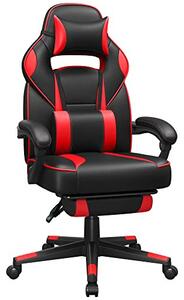 Irodai szék, gamer szék műbőr, lábtámasszal, fekete-piros