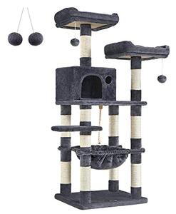 Macska kaparófa, cicaházzal, plüss pihenőhelyekkel, sötétszürke 140x61x51cm