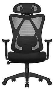 Irodai ergonomikus szék, állítható deréktámasszal és fejtámlával, fekete