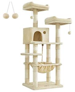 Macska kaparófa, cicaházzal, plüss pihenőhelyekkel, bézs 143x55x45cm