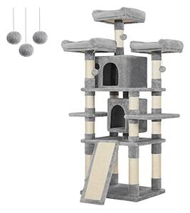 Macska kaparófa, cicaházzal, pihenőhelyekkel és rámpával, szürke 60x55x172cm