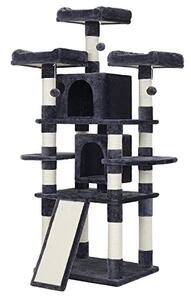 Macska kaparófa, cicaházzal, pihenőhelyekkel és rámpával, sötétszürke 60x55x172cm