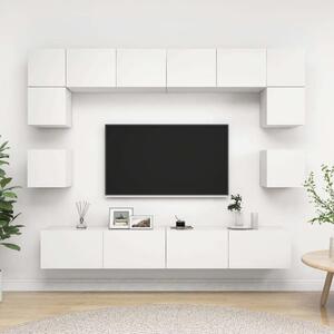 Modern 8 részes fehér TV-szekrény szett - Falra szerelhető