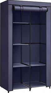 Szövet ruhatároló szekrény hordozható gardrób, kék 88x45x168cm