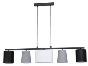 EGLO 98588 ALMEIDA 1, beltéri függeszték, E14 foglalattal, MAX 5X25W teljesítménnyel, fekete / acél lámpatest, IP20, fekete, szürke, fehér / textil búrával, kapcsoló nélkül