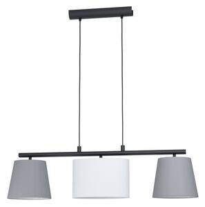 EGLO 98587 ALMEIDA 1, beltéri függeszték, E14 foglalattal, MAX 3X25W teljesítménnyel, fekete / acél lámpatest, IP20, szürke, fehér / textil búrával, kapcsoló nélkül