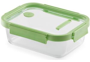 Lékué Glass Container Rectangular hőálló üveg ételtároló doboz szivárgásmentes és gőzszelepes üvegfedővel, téglalap, 1520ml, dátumjelölő, halmozható, áttetsző/zöld - 883927