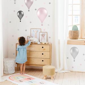 INSPIO - átragasztható textil matrica - Falmatrica gyerekszobába - Rózsaszín, szürke hőlégballonok