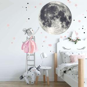 INSPIO - átragasztható textil matrica - Falmatrica - Hold és kislány létrával