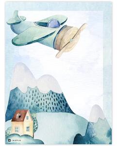 Falikép gyerekszobába - Repülő dombokkal és házikóval