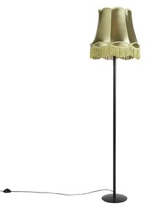 Retro állólámpa fekete nagymama árnyékolóval zöld 45 cm - Simplo
