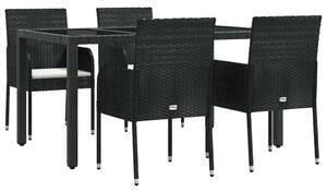 Polyrattan Kerti Étkezőgarnitúra - 5 részes - Fekete