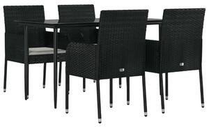 5 részes fekete polyrattan kerti étkezőgarnitúra párnákkal