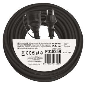 Emos lengőkábel 25 m / 1 aljzat / IP44 / fekete / gumi-neoprén / 250 V / 2,5 mm2