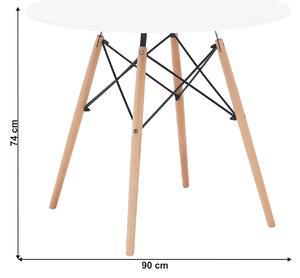 KONDELA Étkezőasztal, fehér/bükk, átmérő 90 cm, GAMIN NEW 90