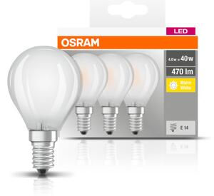 OSRAM Base LED kisgömb, matt üveg búra, 4W 470lm 2700K E14 − 3 db-os szett, átlagos élettartam: 10000 óra, fényszín: meleg fehér LED BASE CL P 40 GL FR 4W 2700K E14 x3 ( 4058075819399 )