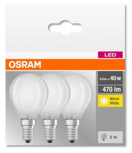 OSRAM Base LED kisgömb, matt üveg búra, 4W 470lm 2700K E14 − 3 db-os szett, átlagos élettartam: 10000 óra, fényszín: meleg fehér LED BASE CL P 40 GL FR 4W 2700K E14 x3 ( 4058075819399 )