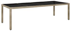 Polyrattan Kerti Asztal - Edzett Üveg - 250x100x75 cm
