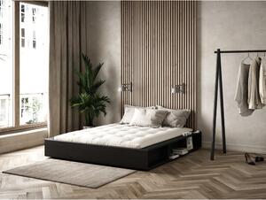 Ziggy fekete kétszemélyes tömörfa ágy tárolóhellyel és Comfort futon matraccal, 140 x 200 cm - Karup Design