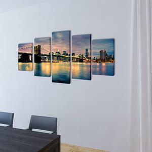 VidaXL Nyomtatott vászon falikép szett Brooklyn híd a folyóval 200 x 100 cm