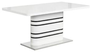 Nyitható étkezőasztal, fehér magasfényű HG/fekete csíkok, 160-200x90 cm, TUBAL