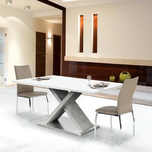 KONDELA Étkezőasztal, fehér magasfényű HG/beton, 160x90 cm, FARNEL
