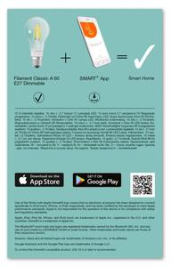 LEDVANCE SMART+ Bluetooth vezérlésű, LED fényforrás, Classic forma, Fillament, szabályozható, 6 W-os, (2700 K), 806 lm, IP20, 15 000 óra élettartammal, foglalat: E27, hangvezérelhető (4058075208551)