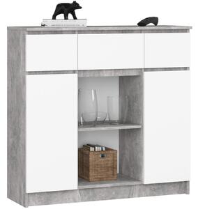 AKORD K100 Modern Komód Laminált Beton-Fehér 3 Fiókos