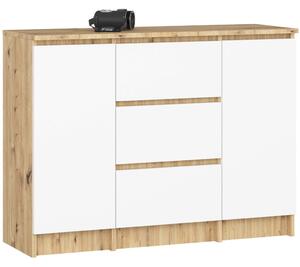 AKORD K100 Artisan Tölgy-Fehér Komód 3 Fiókkal és 2 Ajtóval