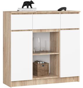 AKORD K100 Modern Komód Sonoma Tölgy-Fehér 3 Fiókos