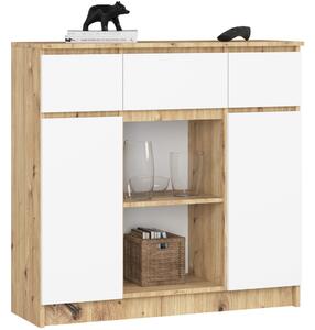 AKORD K100 Artisan Tölgy-Fehér Komód 3 Fiókkal és 2 Ajtóval