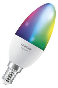 LEDVANCE SMART+ WIFI vezérlésű LED fényforrás gyertya alakú szabályozható 5 W-os változtatható színhőmérséklet: fehér / RGBW 2700-6500 K 470 lm IP20 20 000 óra E14 hangvezérelhető 4058075485938