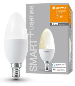 LEDVANCE SMART+ WIFI vezérlésű, LED fényforrás, gyertya alakú, szabályozható, 5 W-os, (2700 K), 470 lm fényerővel, IP20, 20 000 óra élettartammal, foglalat: E14, hangvezérelhető (4058075485532)