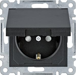 Hager Lumina WL1163 földelt csatlakozóaljzat (dugalj) gyermekvédelemmel, csapófedéllel 2P+F fekete burkolattal, csavaros bekötés, keret nélkül, süllyesztett, 16A 250V IP20 (IP44 WL7023 tömítőkészlettel, külön rendelhető)