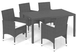 Polyrattan Kerti Étkezőgarnitúra - 5 részes - Fekete