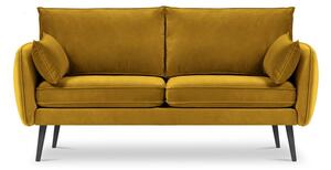 Lento sárga bársony kanapé fekete lábakkal, 158 cm - Kooko Home