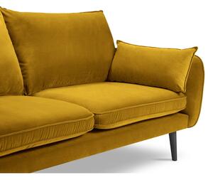 Lento sárga bársony kanapé fekete lábakkal, 158 cm - Kooko Home