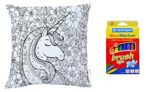 Flower Unicorn pamut-szatén párnahuzat és kimosható filctoll szett, 45 x 45 cm - Butter Kings