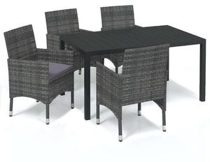 VidaXL - 5 Részes Kerti Étkezőgarnitúra - Polyrattan - Szürke